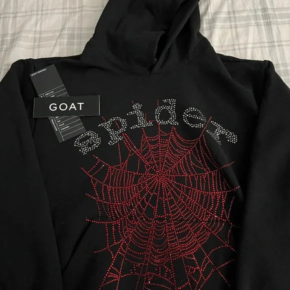 Sp5der Sweaters Sp5der Rhinestone Hoodie Red Black Size M